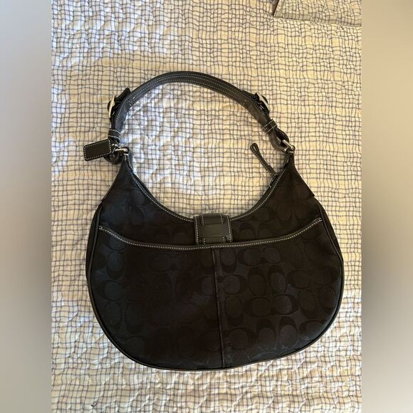 Coach Vintage Leather Buckle Signature Jacquard Hobo Classic Shoulder Bag - Picture 3 of 5